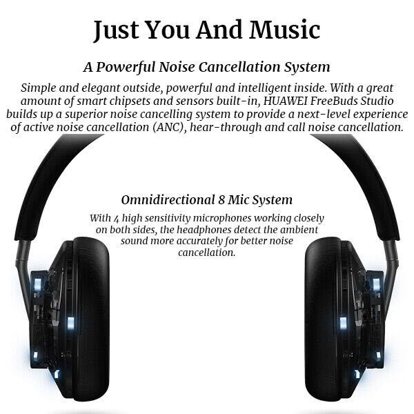 Huawei FreeBuds STUDIO феноменални блутут 5.2 слушалки с 8 микрофона и