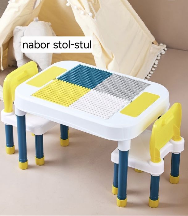 Bolalar uchun qiziqarli o'yinchoq lego лего stol stul komplekti