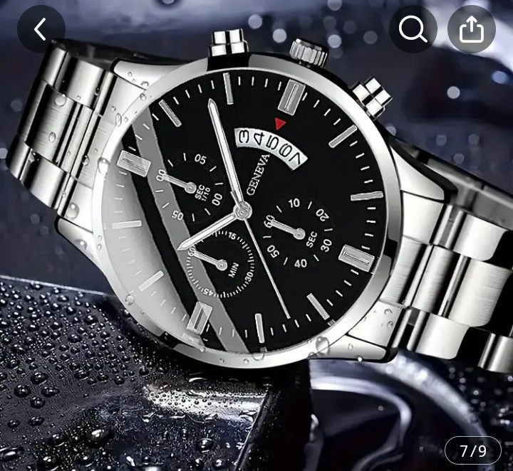 Комплект от луксозен мъжки моден часовник с календар и бижу