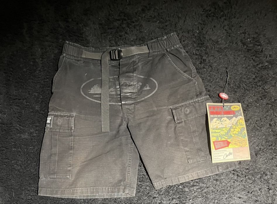 Corteiz Cargo Shorts Triple Black, S size (original)