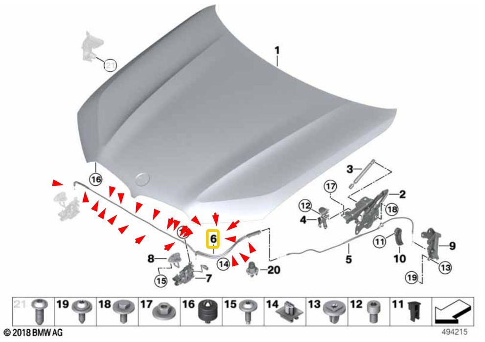 Жило За Отваряне На Преден Капак Bmw, X5 G05 ,X6 G06 ,X7 G07