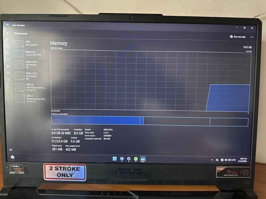 Laptop  gaming asus tuf a15 ryzen 9/gtx 1660