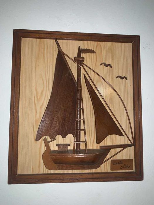 Tablou decor din lemn sculptat Corabie
