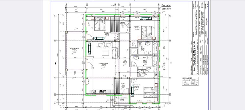 Teren cu proiect aprobat, cu fundatia terminata