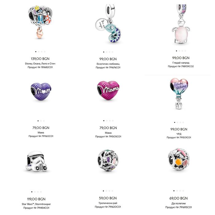 Талисмани Пандора гривни Pandora charms