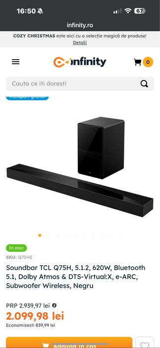 Soundbar TCL Q75h/5.1.2/620w/Bluetooth/Dolby Atmos&DTS VIRTUAL X/HDMI