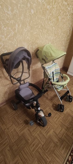 Велосипед, коляска, детский стул.