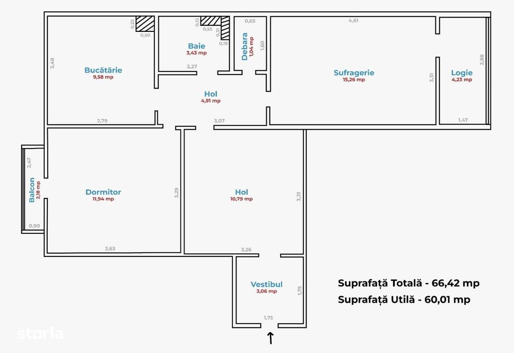2 Camere Spațios (66 mp) – Ultracentral - Strada Albatrosului- et.2