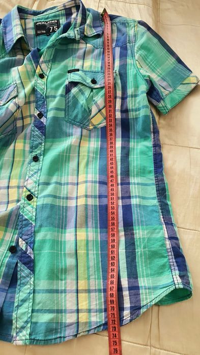 Jack & Jones L cămașă bărbați slim fit carouri verde albastru casual vară 100% bumbac Crafted