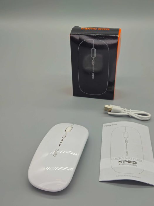 Безжична презареждаема мишка inphic M1P ultra slim 2.4G бяла