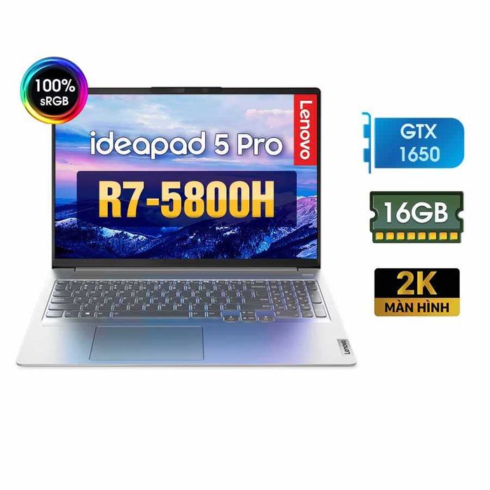 Lenovo ideapad 5 PRO 16"WQXGA IPS, R7-5800H, 16GB, 1TB SSD, GTX1650