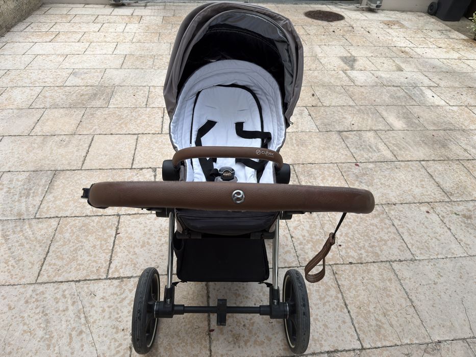 Cărucior Cybex Priam Platinum Chrome Brown 2019 + Seat Pack Manhattan Grey + Lite Cot 2-in-1