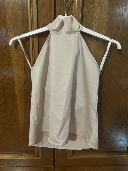Bluza Bej din satin cu spatele gol