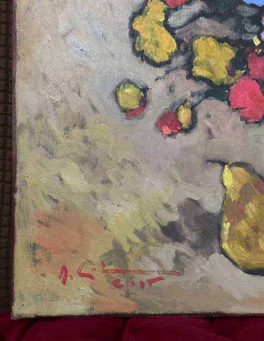 TABLOU DAVID CROITOR - Ulei pe panza - 50x40 - Pictura Flori in ulcior