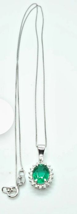 Обици и колие 18к бяло злато изумруд и диаманти