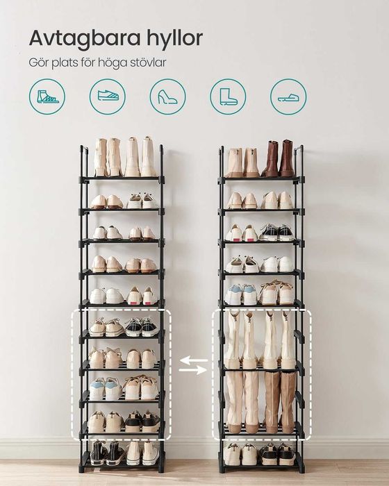 SONGMICS Голяма стойка за обувки с 10 рафта, метален  45 x 30 x 174 см
