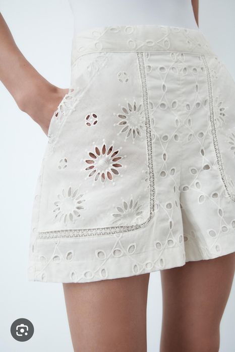 ZARA къси панталонки памучна дантела S-38