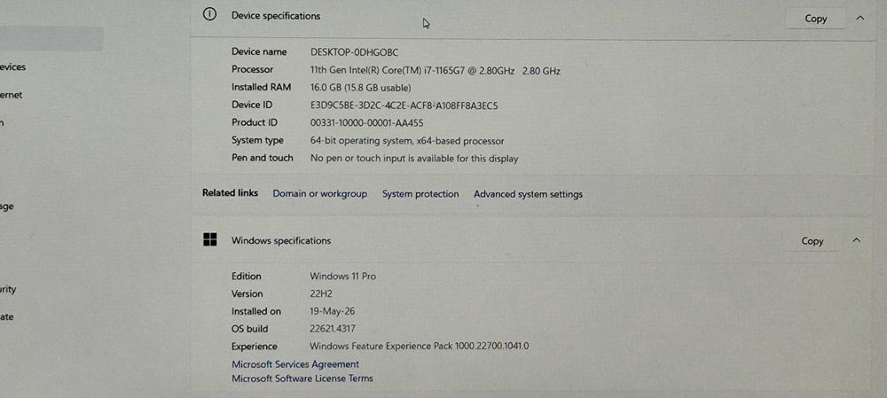 Vand laptop i7 generatia 11 2.800 Ghz 16 GB DDR4 3200 SSD Nvme 512 GB