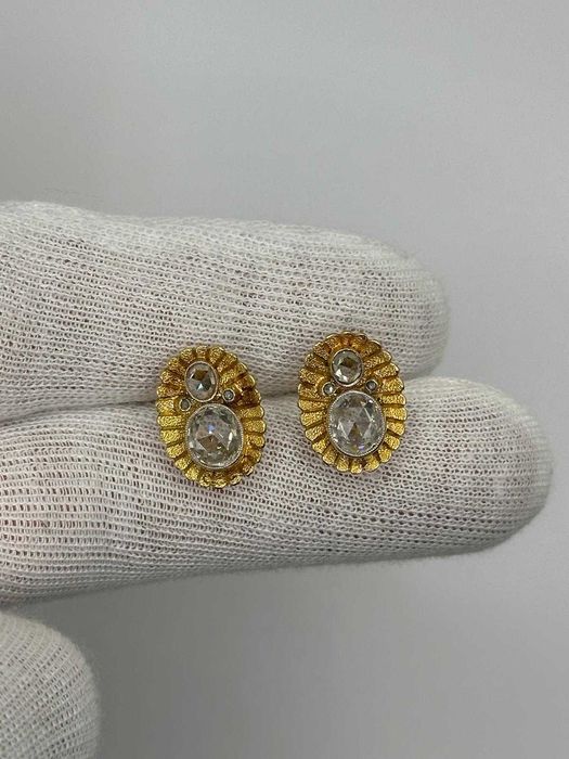 CERCEI AUR 18K + 2 DIAMANTE X 1CT = 2CT + 6 Diam = 0.20ct - Vintage + Certificat !
