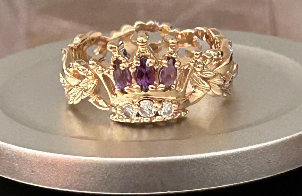 Inel Franklin Mint, aur 14K, diamante, ametiste