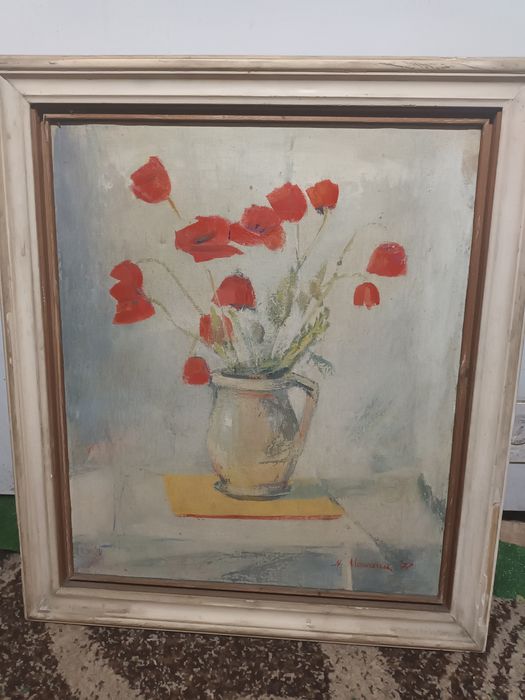 Tablou pictat pe panza N Mandescu 1977 pret 1000ron neg