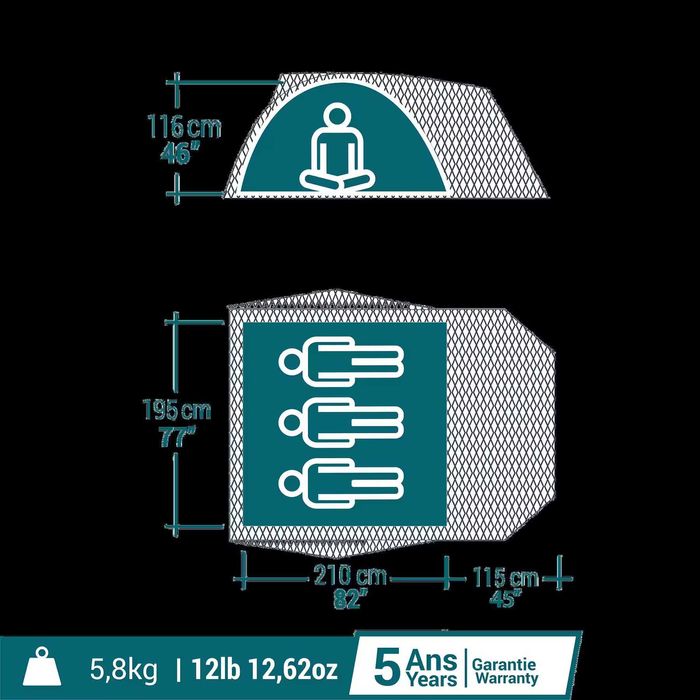Cort de camping 3 locuri, QUECHUA MH100 XL Fresh & Black DECATHLON