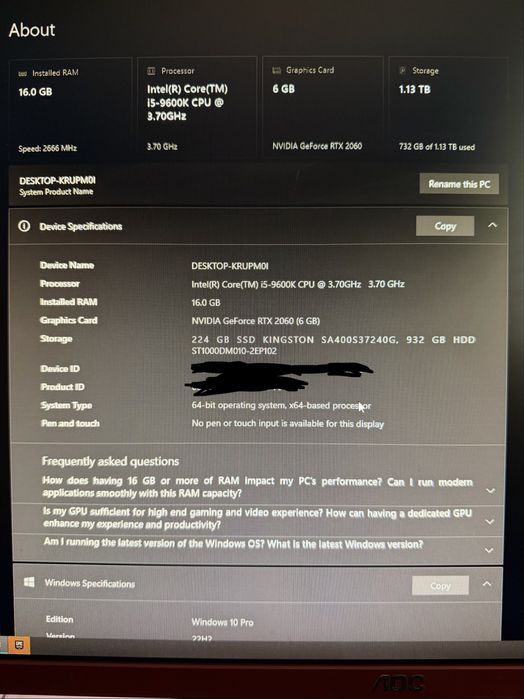 PC Gaming i5 9600k, RTX 2060 6gb, 16 GB Ram