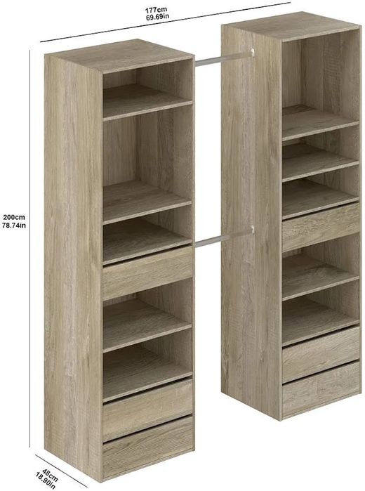 Dulap modular reglabil stejar  , polițe și sertare configurabile, tip dressing/bibliotecă