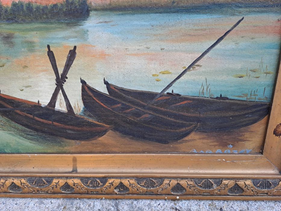 tablou vechi pictura pe carton gros 43/40 cm semnat