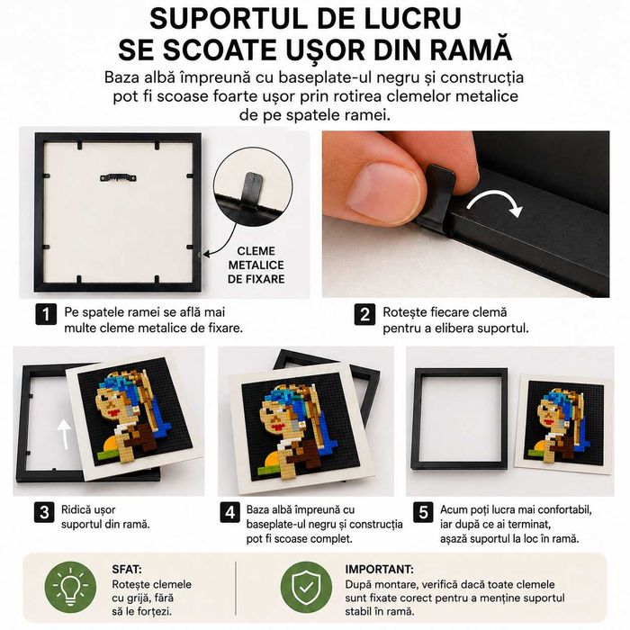 Ramă albă din lemn – suport expunere figurine și colecții lego