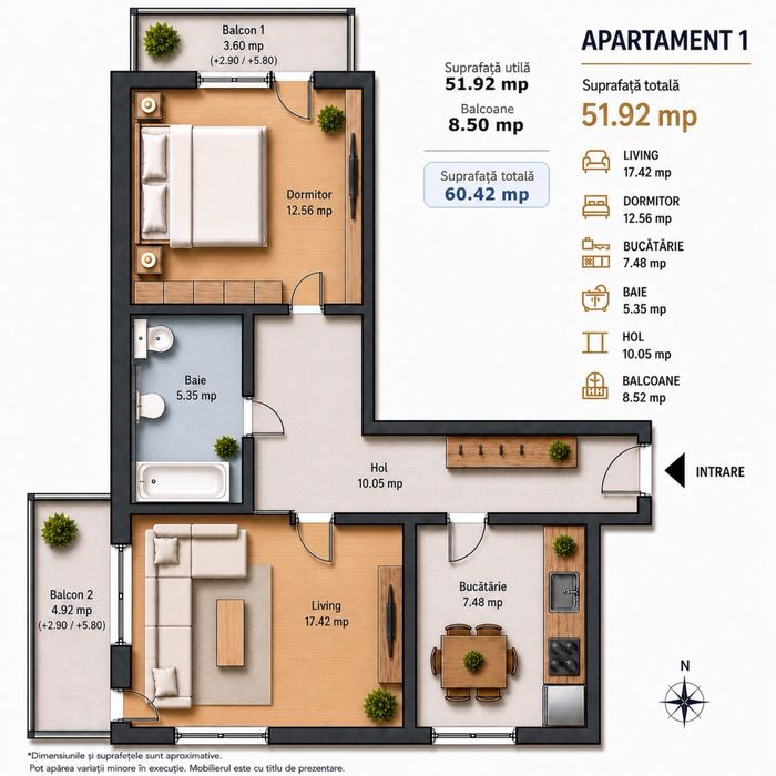 Apartament 2 camere 60 mp | Bloc Nou 2026 | Încălzire în pardoseală” — fotografia 2