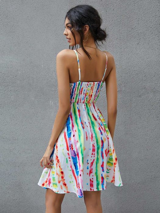 Рокля с графичен принт, завързване отпред SHEIN L