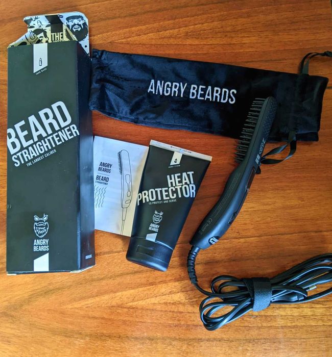Perie indreptat barba cu protectie termica, Angry Beards, 19W, 100-240V, 120-220 °C, Negru