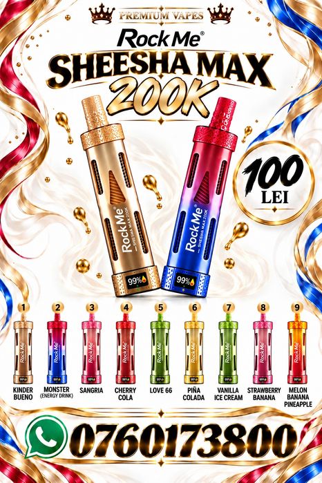 SHEESHA MAX 200k -  Vape tip țigară electronică cu diferite arome INCENDIARE de shisha