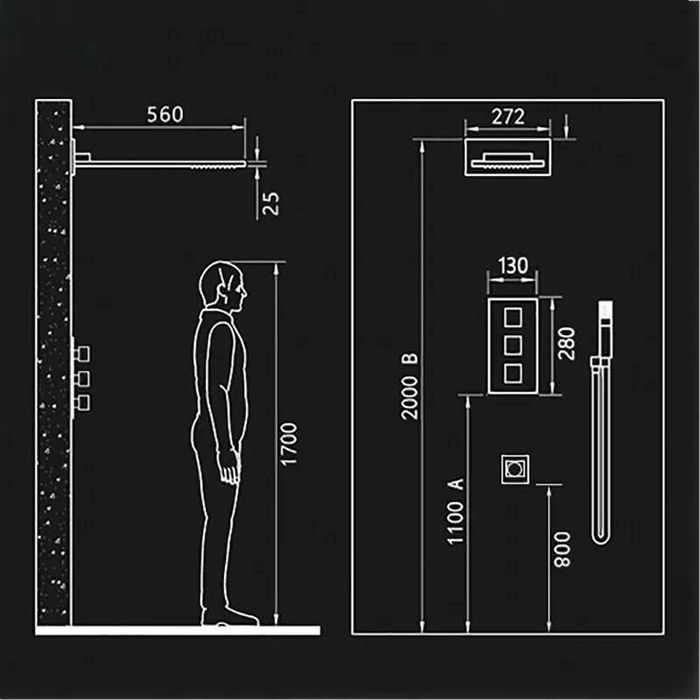 Термостатен душ за вграждане с функция "водопад"