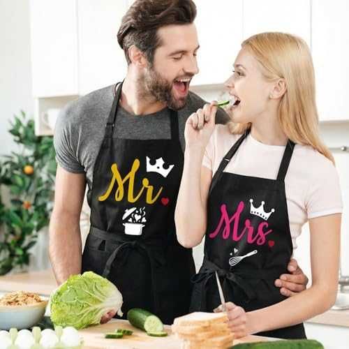 Нови Забавни регулируеми престилки двойка Mr Mrs, BBQ/кухня, 2 джоба