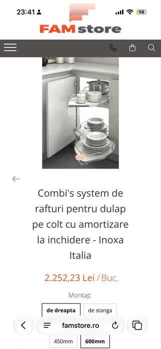 Sistem Hafele dulap colț