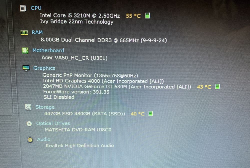 Vand/schimb laptop Acer V3-571G-53214G50Makk, i5-3210M, SSD 500GB,  8 GB,  GT630M 2GB
