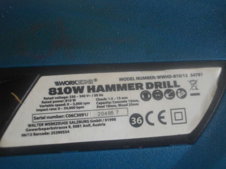 Workzone Австрия/Германия 810W/500W Оригинална Ударна Бормашина-Дрелка