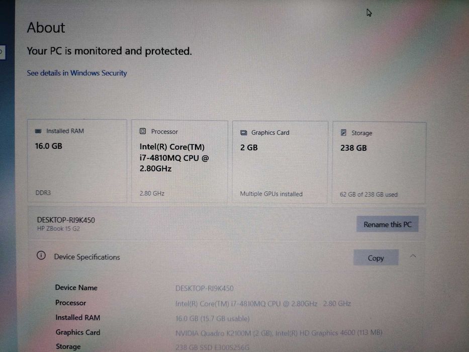 HP Zbook 15 G2 - intel i7 RAM 16GB Graphics Card 2GB