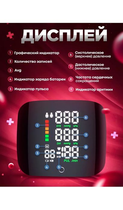 Тонометр на запястье, с голосовой озвучкой