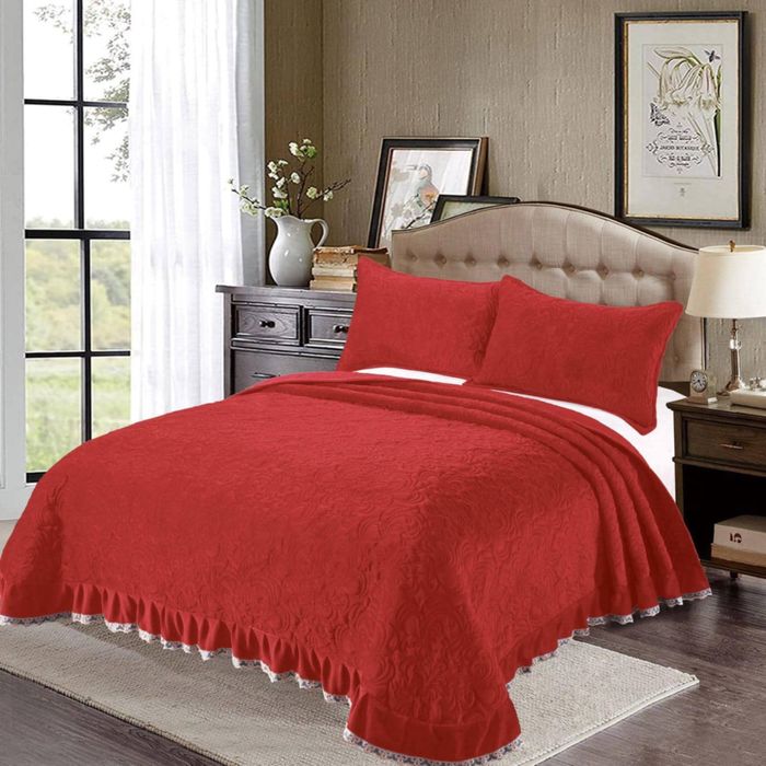 Cuvertura de pat din catifea groasa cu volanase