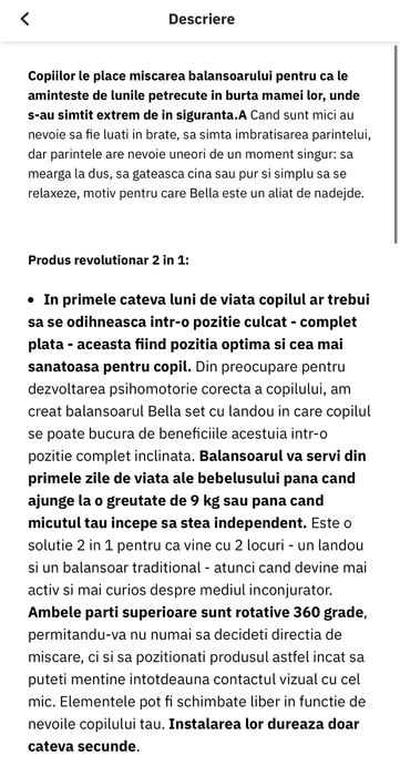 Balansoar şi landou Lionello, Bella, Ecran tactil si telecomanda