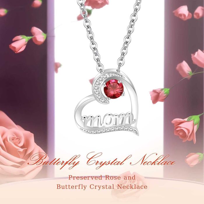 Сребърно колие с камъни в луксозна кутия с вечна роза Подарък за майка