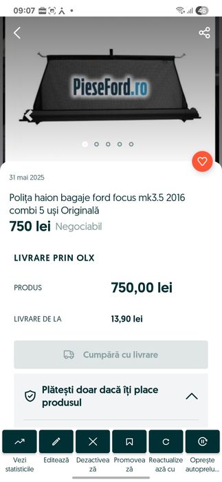 Tăviță portbagaj polita bagaje focus mk3.5 2016 combi 5 uși