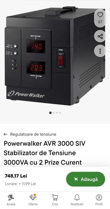 Powerwalker AVR 3000 SIV Stabilizator de Tensiune 3000VA cu 2 Prize