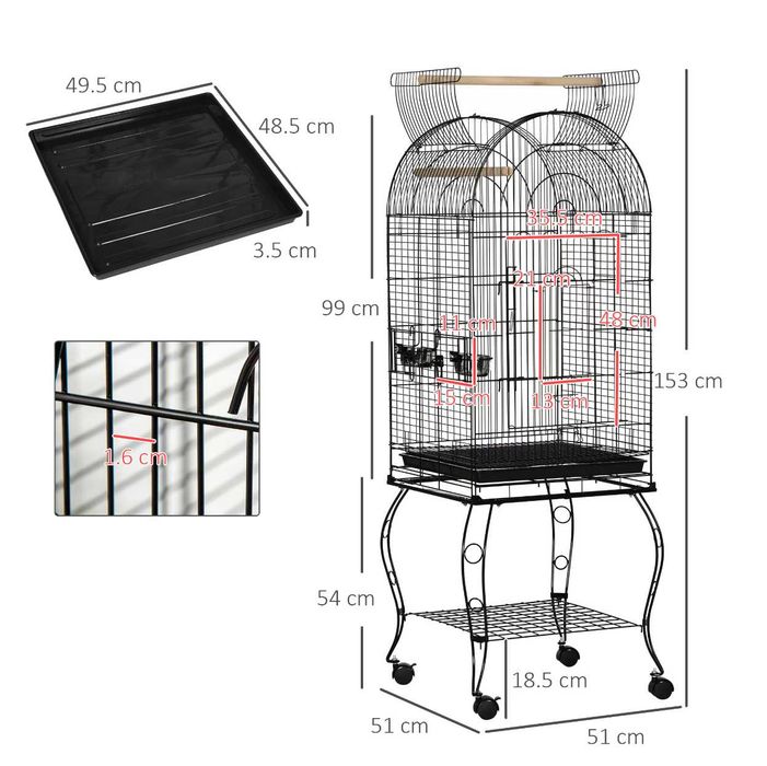 Colivie pentru papagali - PawHut 51×51×153 cm + jucării incluse