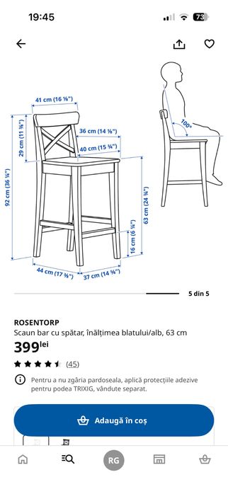 Scaun bar cu spatar Ikea
