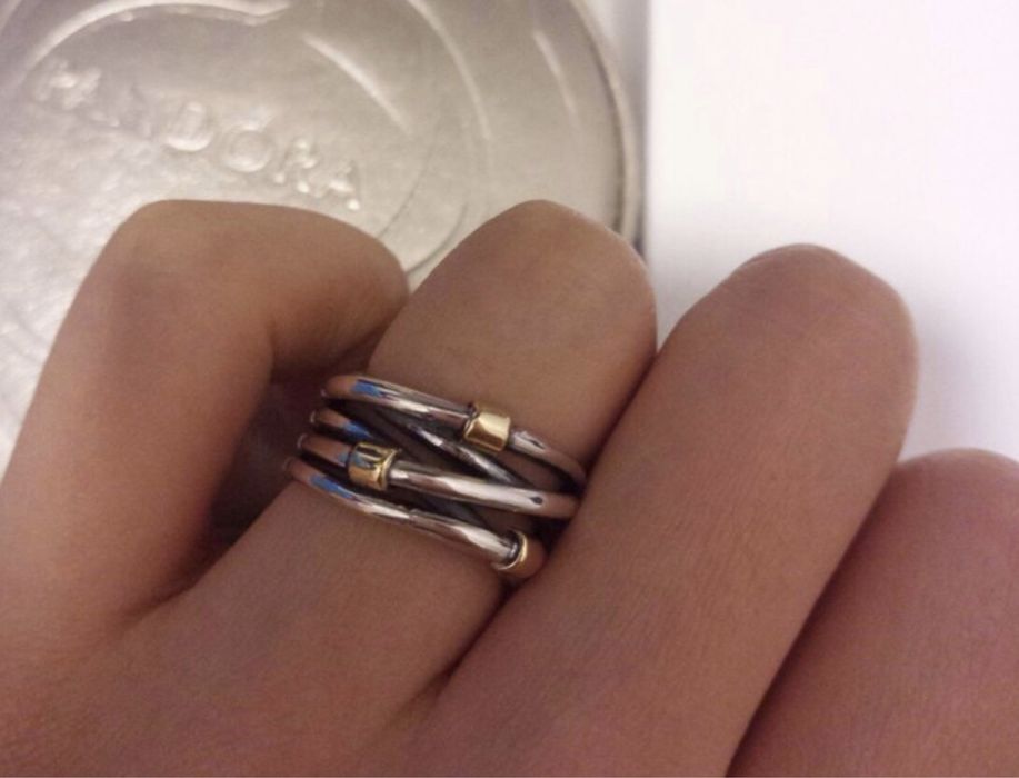 Кольцо Pandora серебряно - золотое