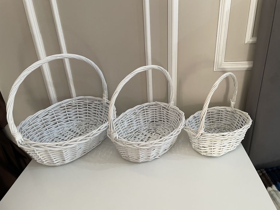 Комплект белые декоративные плетёные корзины , 3размера